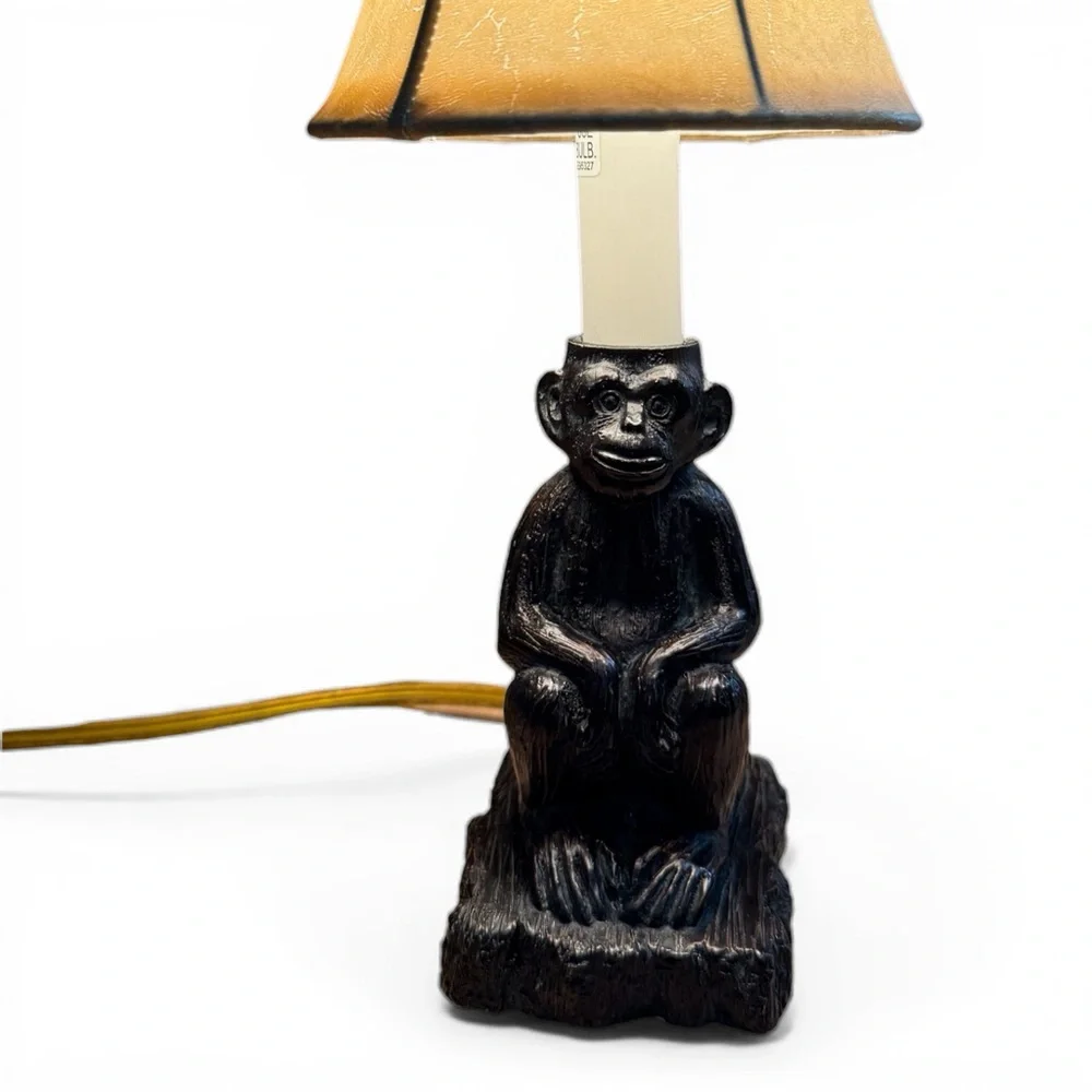 Vintage Monkey Figurine Table Lamp Brown Tiki Novelty Accent Light Tan